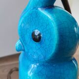 Lampe chouette en faïence craquelée turquoise