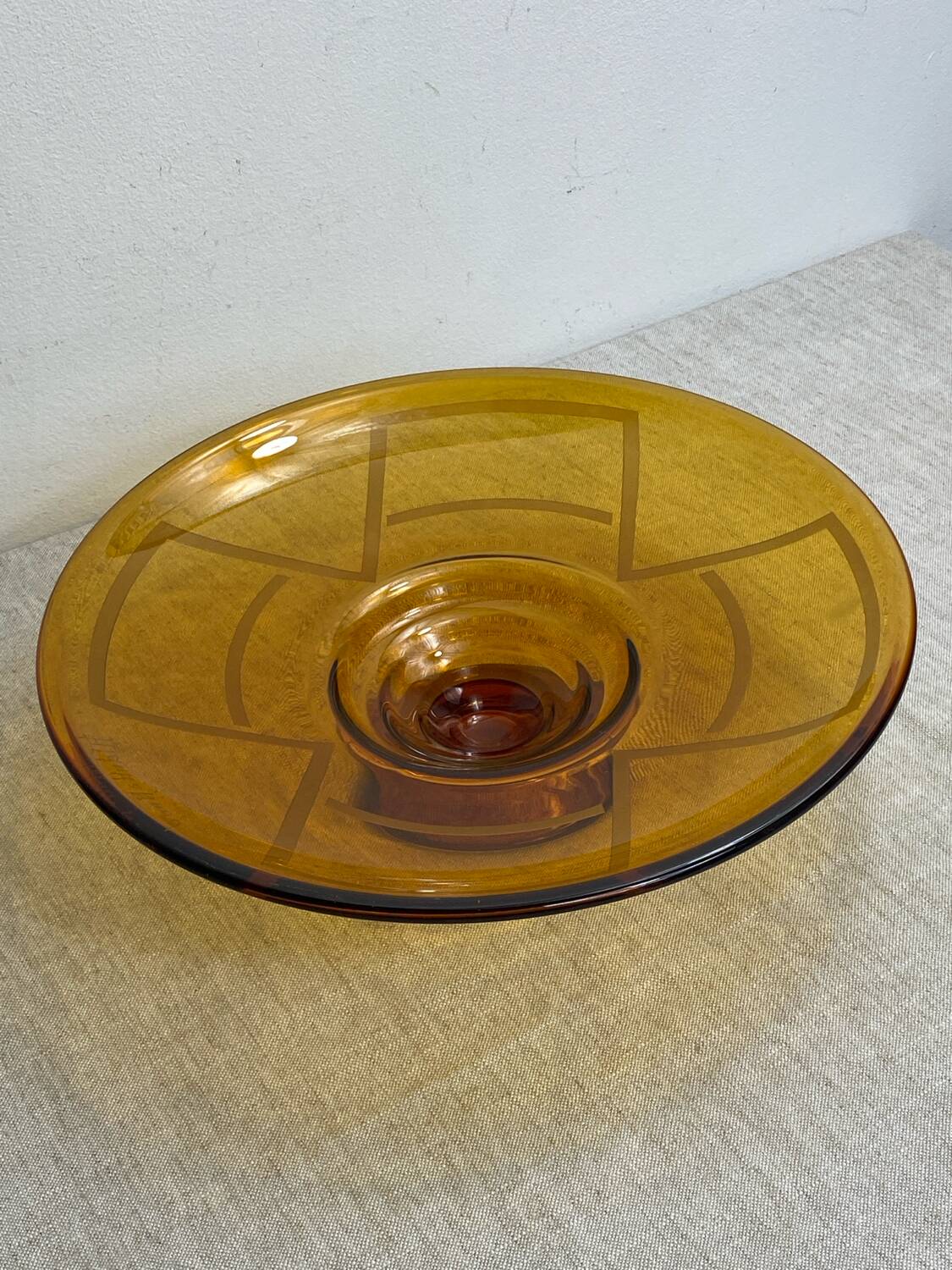Large Art Deco amber glass bowl