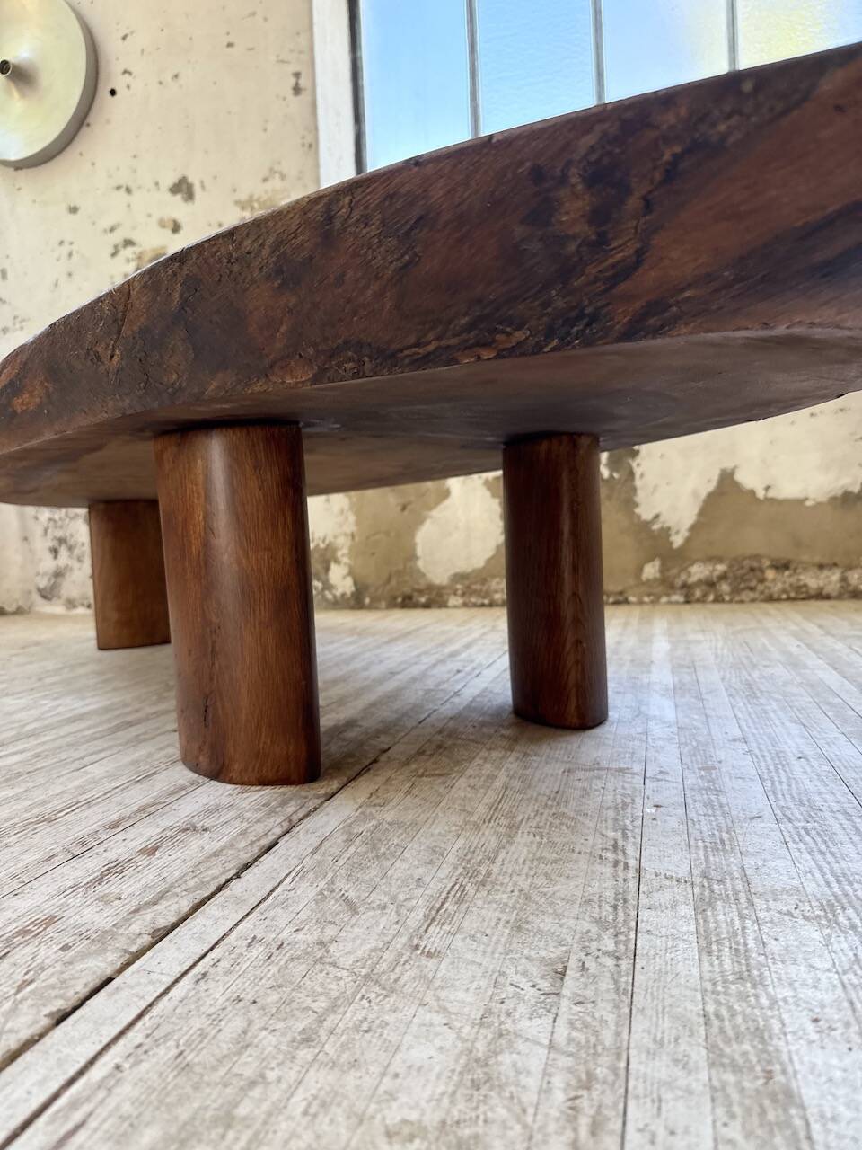 Table basse années 50 plateau bois exotique XXL