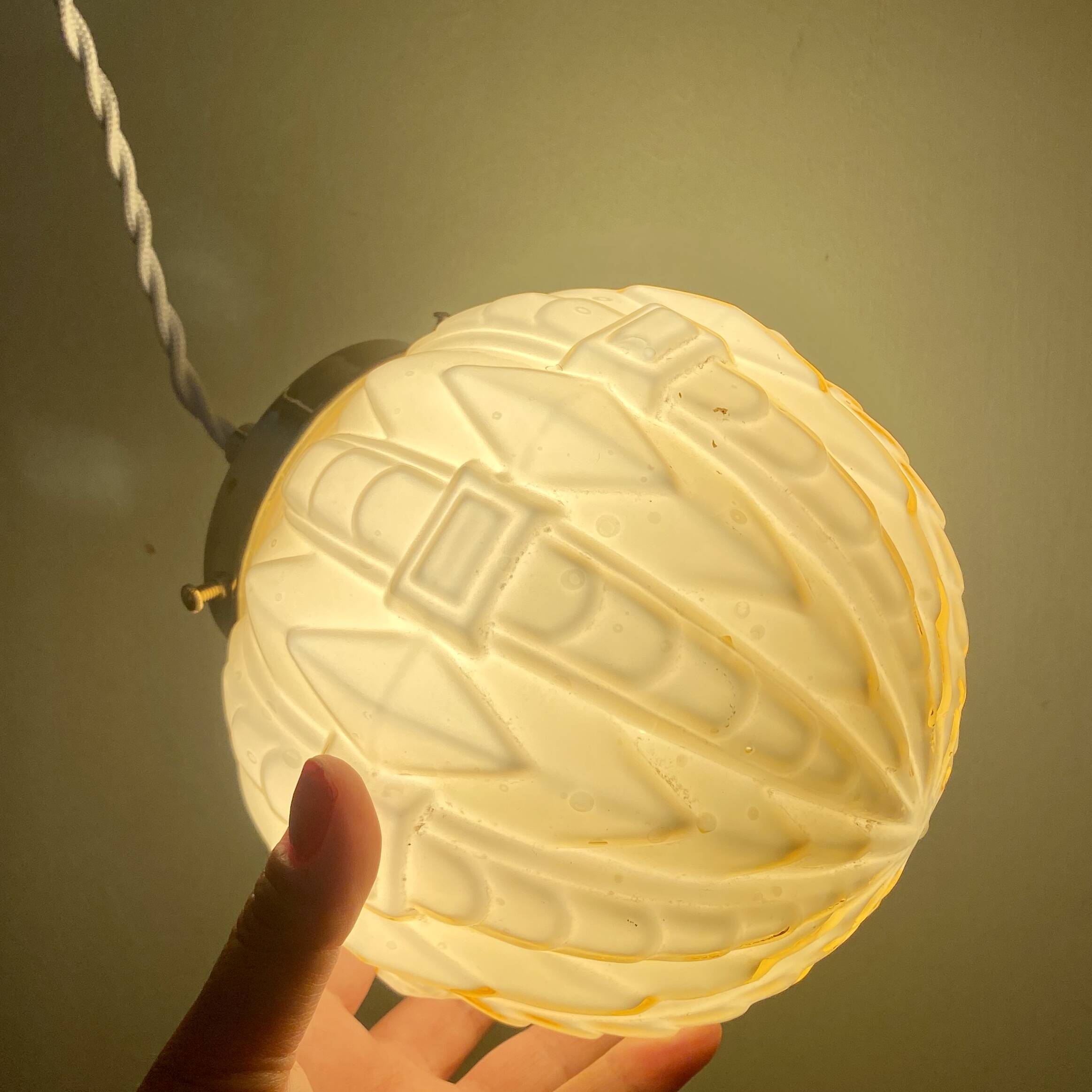 Vintage globe pendant light in pale yellow opaline