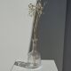 Small glass bottle vase with engraved geometric patterns vintage H16.5
