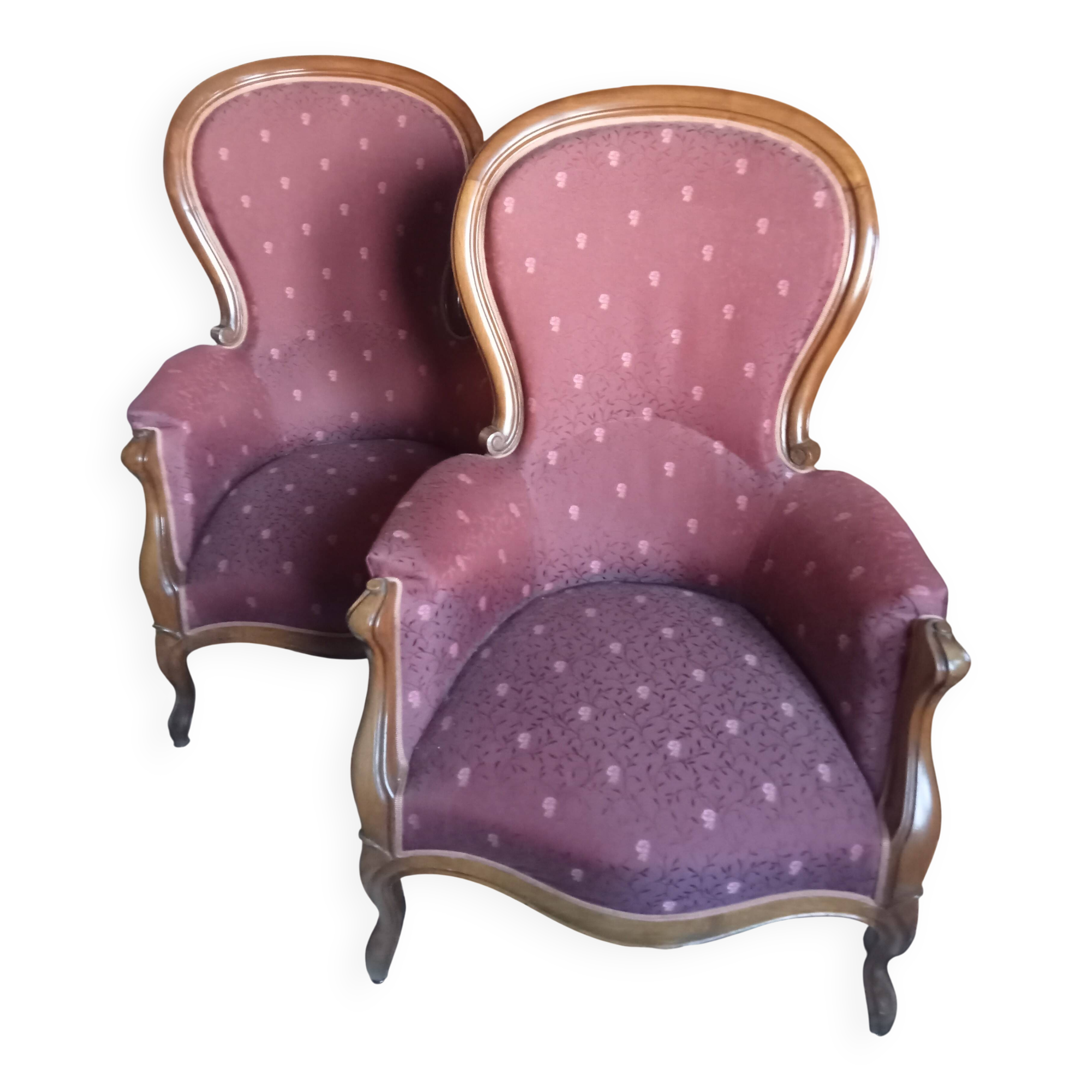 Pair of NIII walnut armchairs