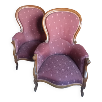 Pair of NIII walnut armchairs