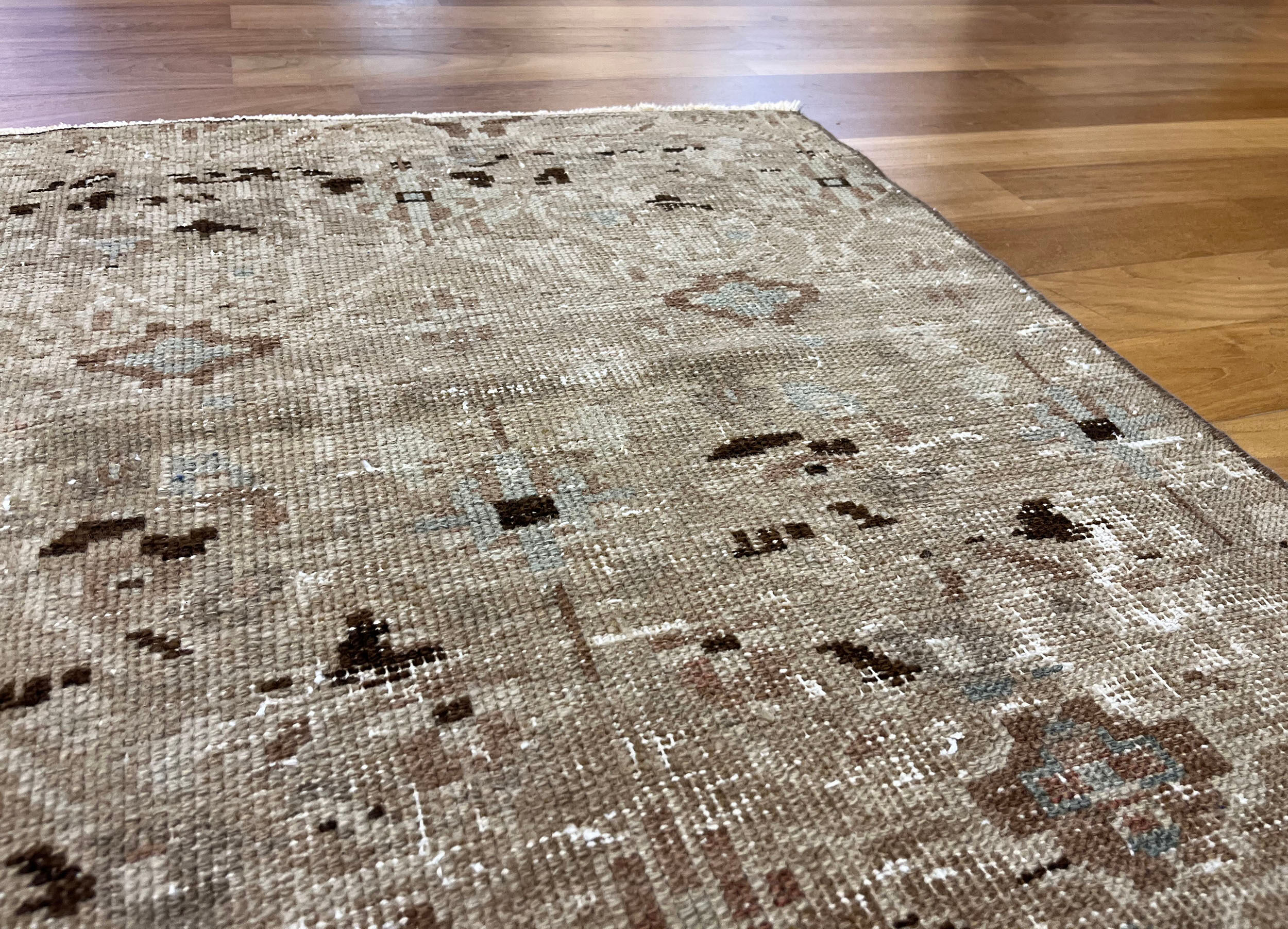 Unique aztec design muted handmade old rug