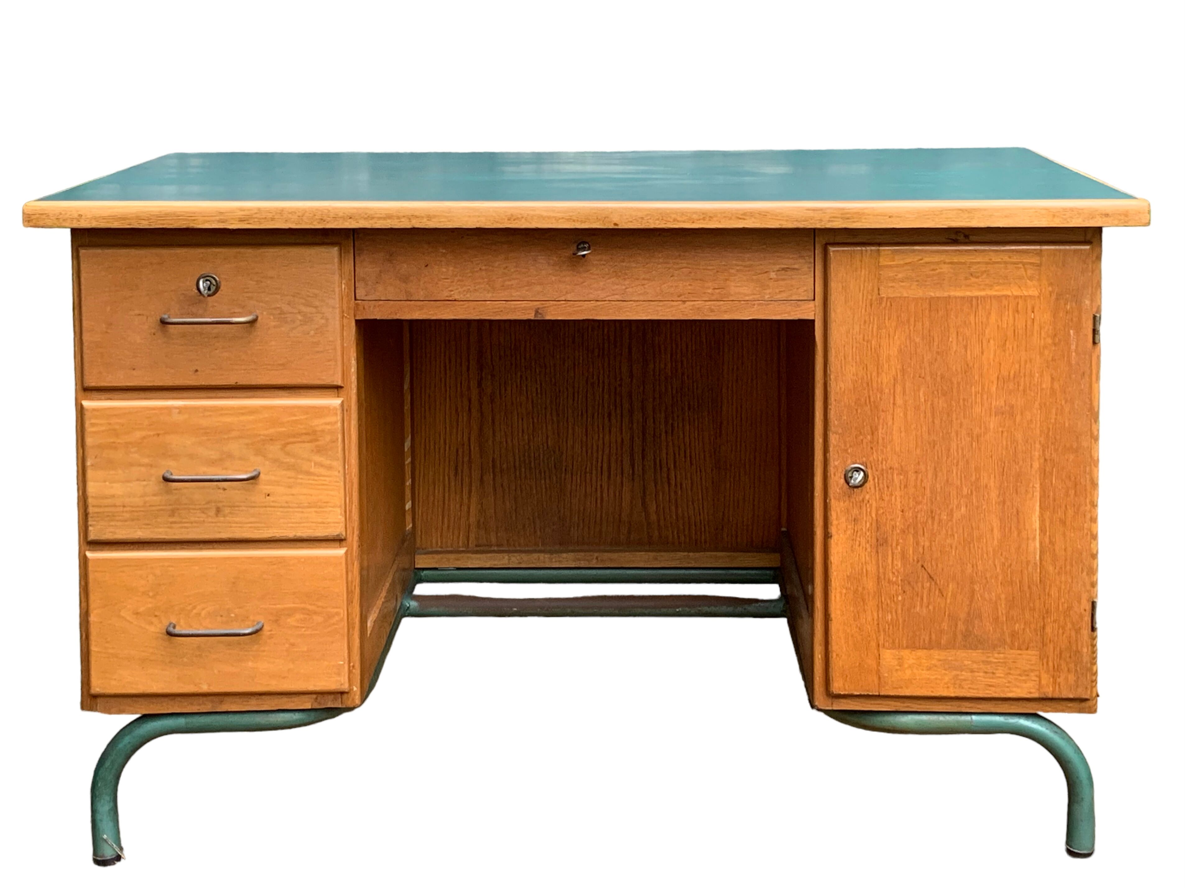 1950s schoolmaster's desk in solid oak