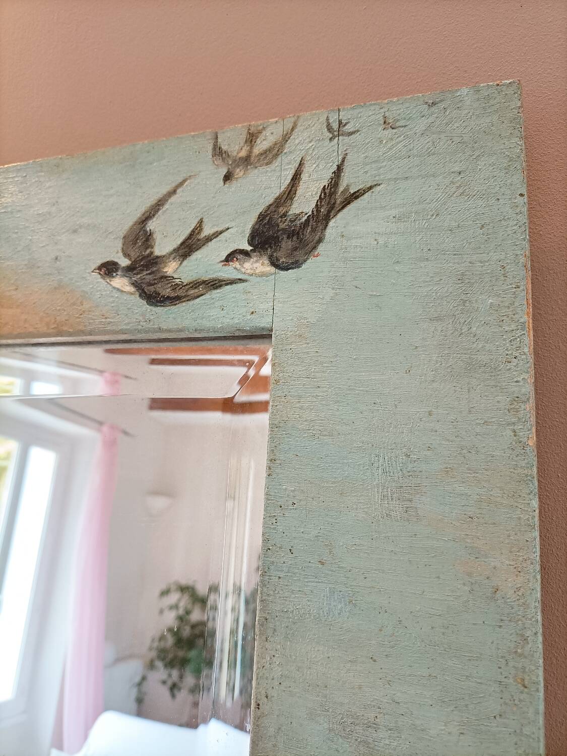 Wood paint on beveled mirror