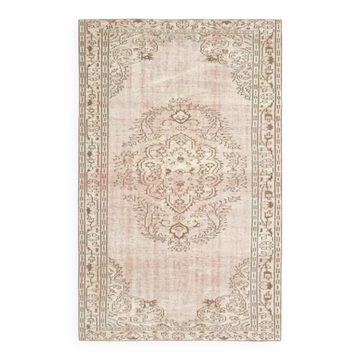 1970s vintage Turkish Oushak handmade wool cotton pink rug 167x266