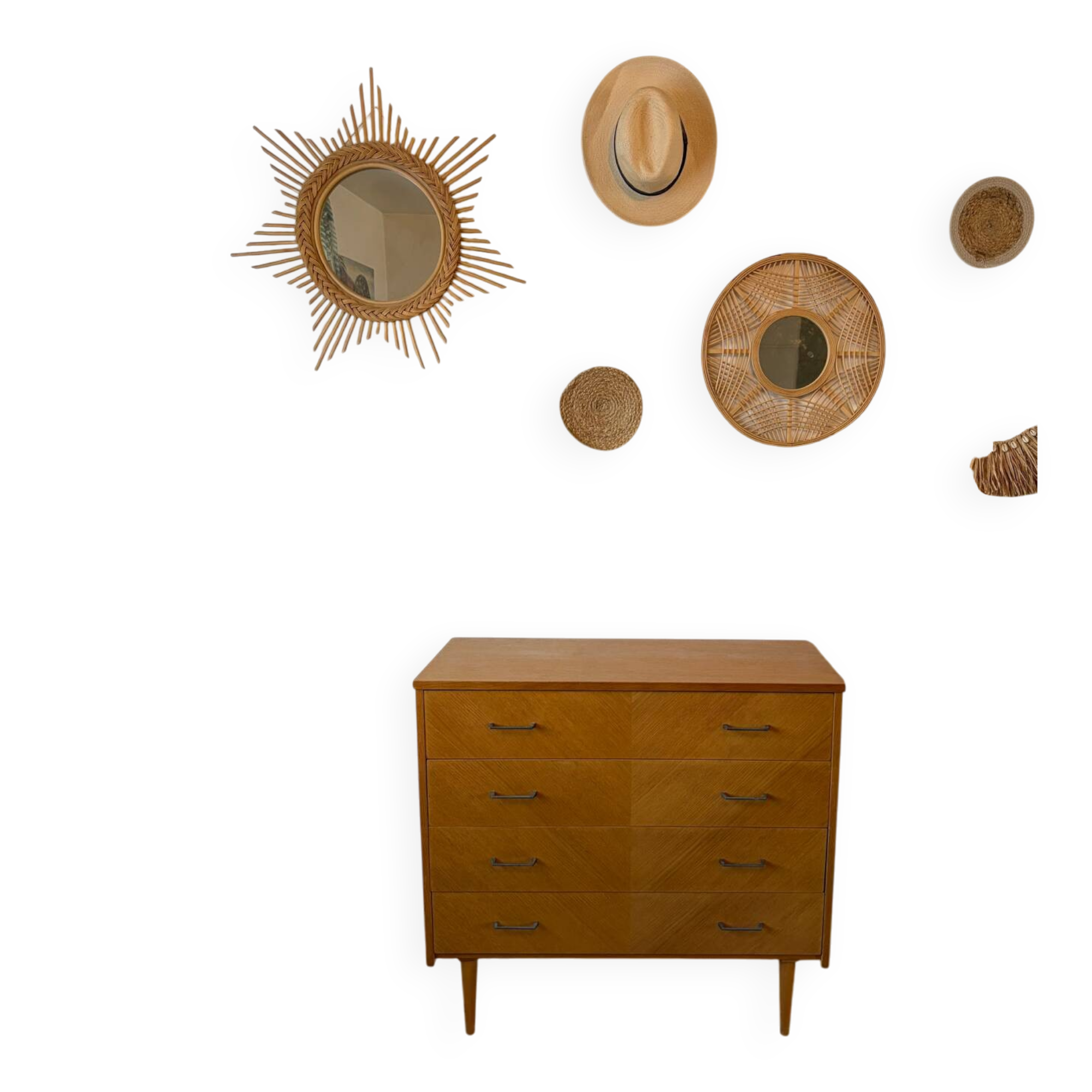 Vintage oak chest of drawers from the 1960s.