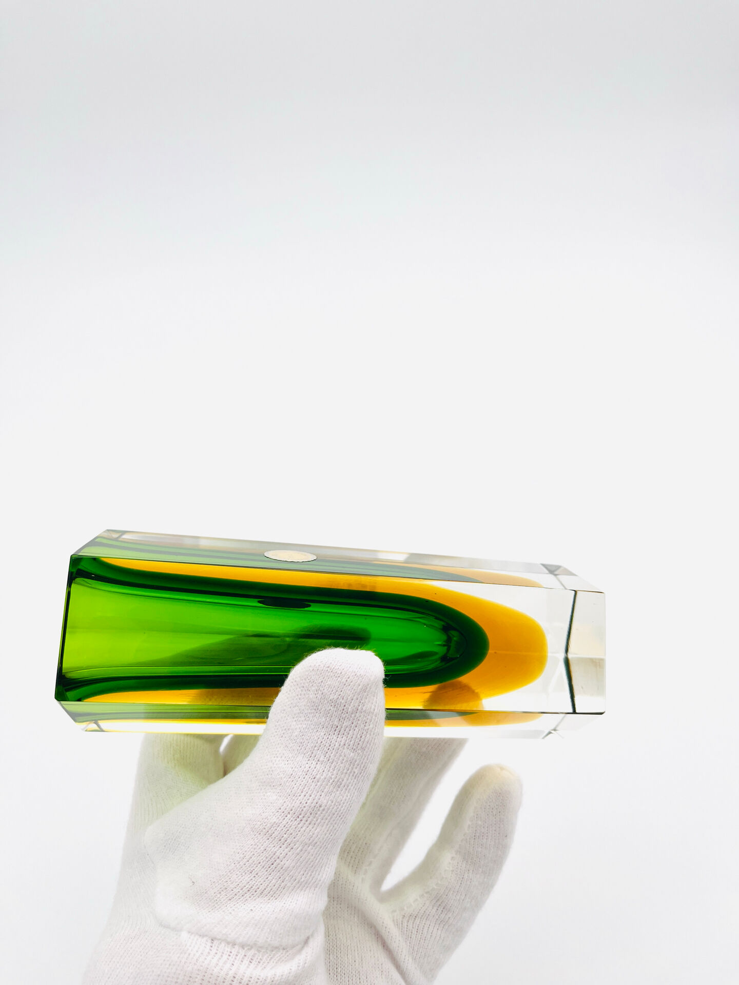 Vase Cesare Toso - Murano - Sommerso - Pentagonal vert et ambre