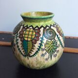 Bowl vase Paul Fouillen Quimper earthenware floral decoration, french hand painted