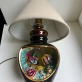 Black and grey Vallauris fish lamp with linen lampshade 70s