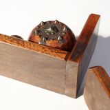 Pair of Art Deco faceted ball bookends in oak with metal decorations