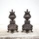 Chenets de cheminée vintage, paire de chenets fonte tête de Bacchus, accessoires cheminée