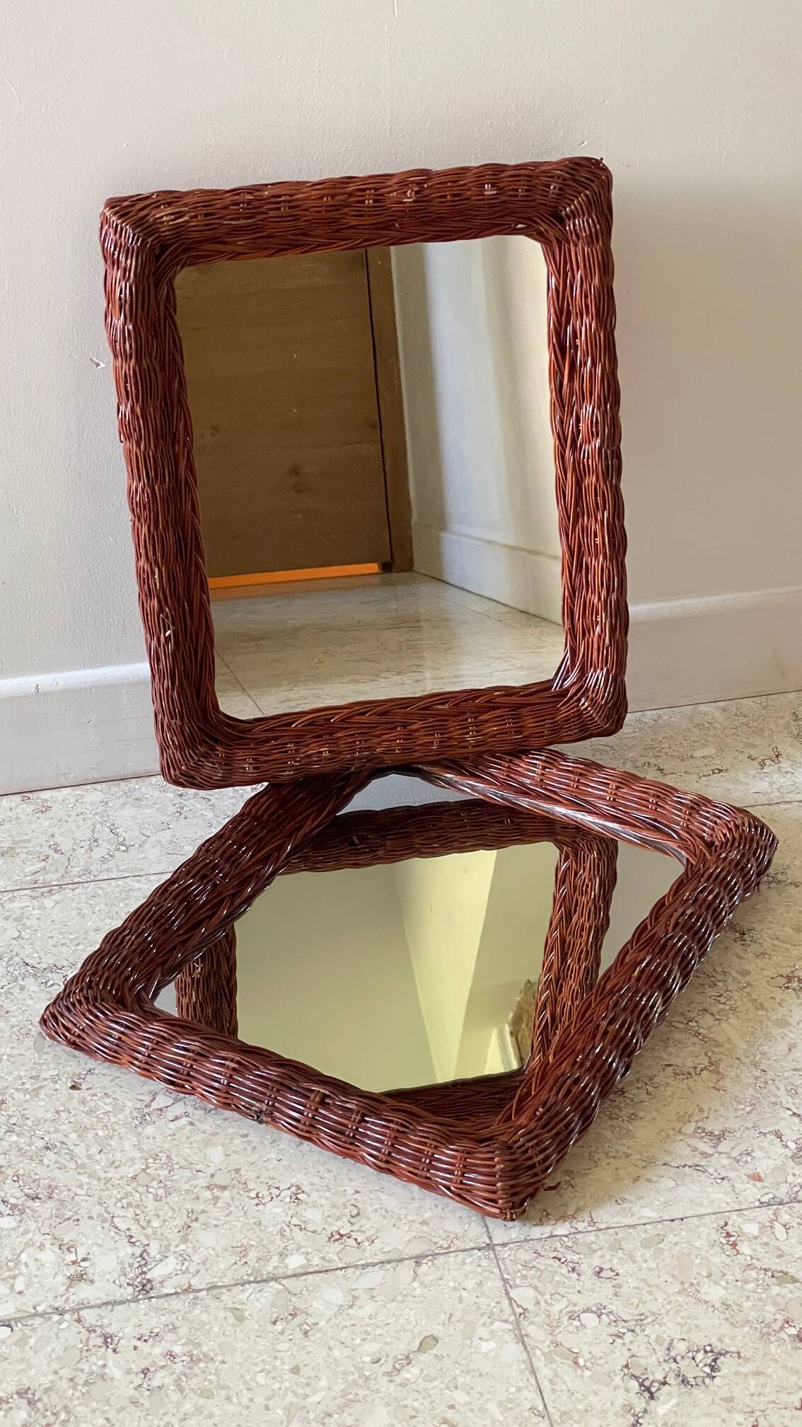 Pair of VINTAGE Rattan MIRRORS
