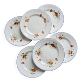 6 antique flat plates faience Salins - Poppy model