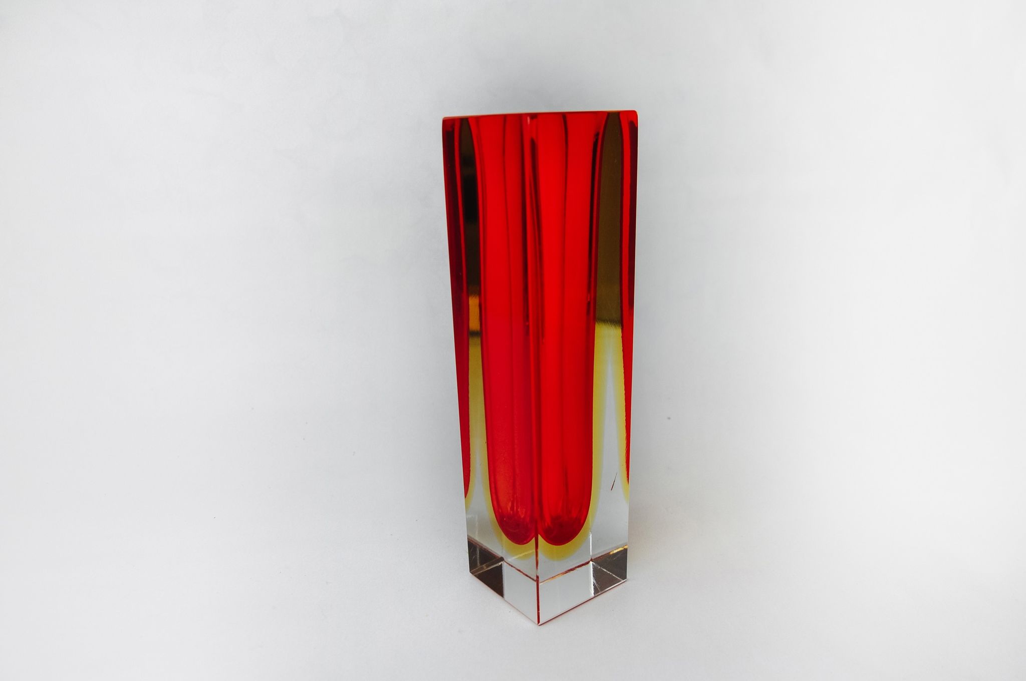 Red and yellow cubic Sommerso vase by Seguso, Murano, Italy, 1970