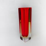Red and yellow cubic Sommerso vase by Seguso, Murano, Italy, 1970