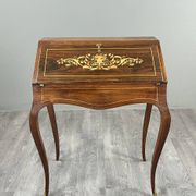 Secretary with a drop-down front in marquetry, Louis XV style, 19th century.