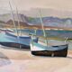 Mid-Century Modern Swedish "Calm Shore" Vintage Coastal Oil Painting, Framed
