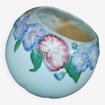 Vase/Cache Pot en Céramique et Fleurs Roses et Violettes