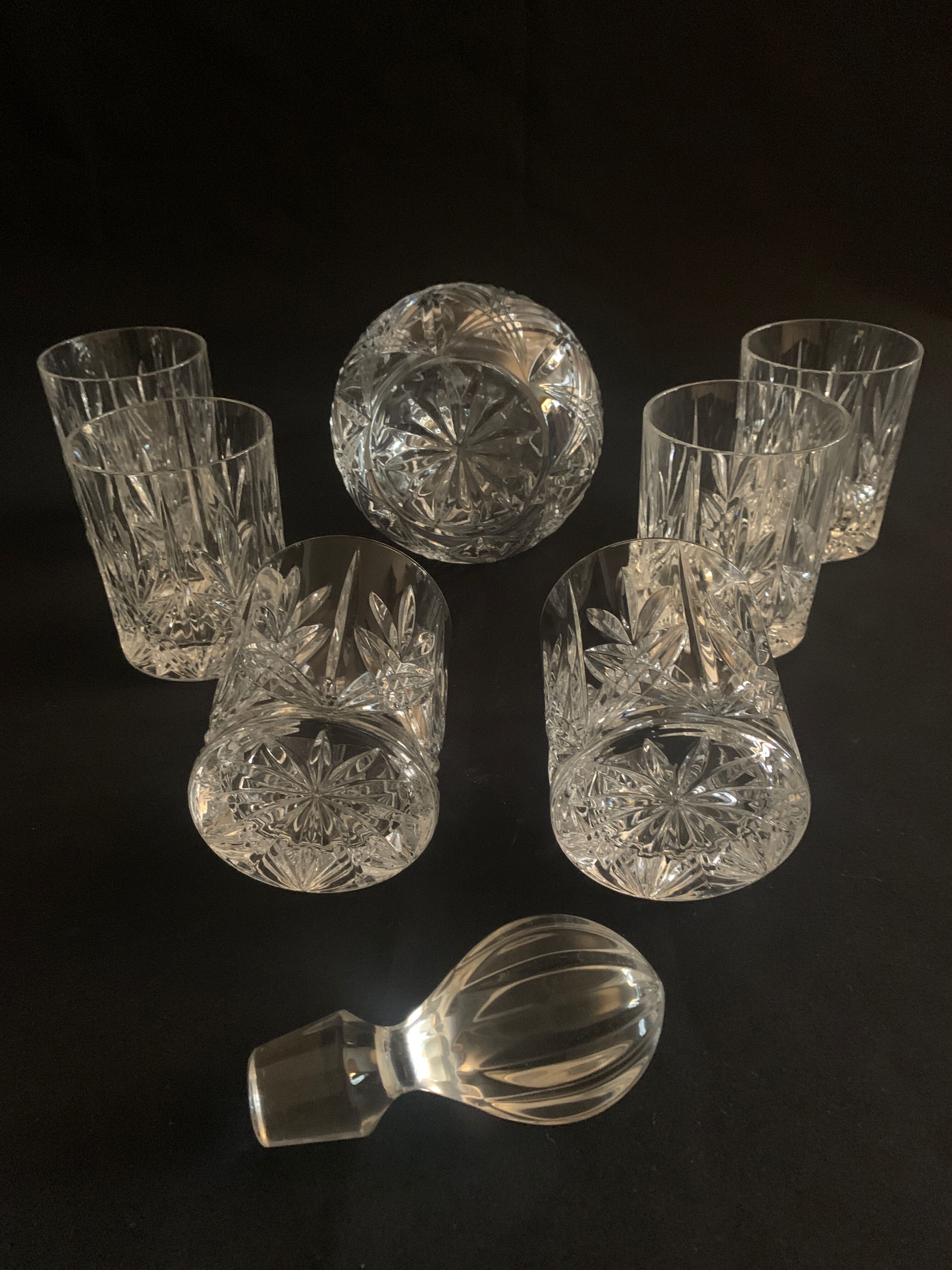 Crystal decanter and its six glasses