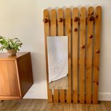cloakroom coat rack mirror in blond pine 70s-80s