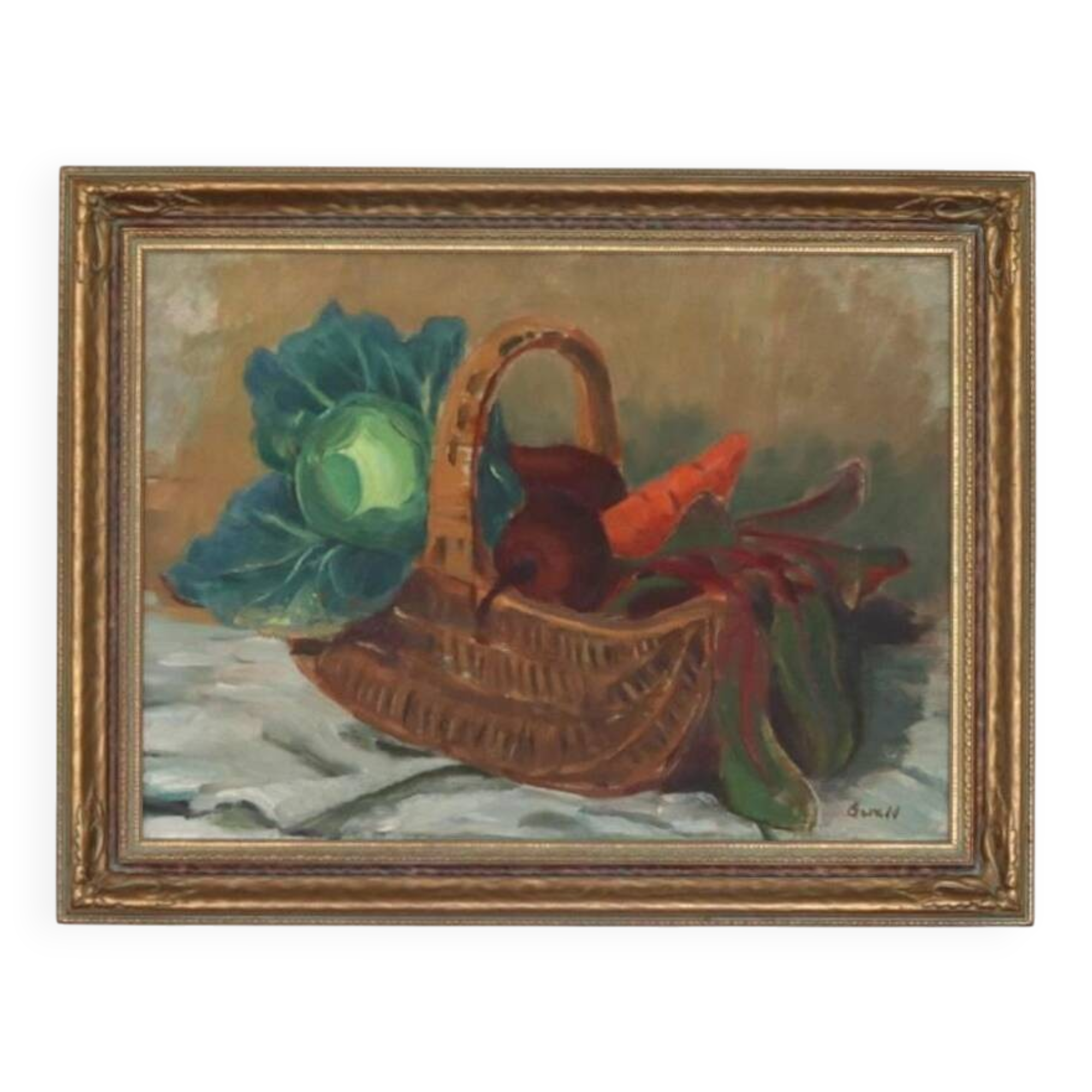 Original Swedish Oil on Canvas “Vegetable Basket” – G Wald Vintage