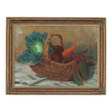 Original Swedish Oil on Canvas “Vegetable Basket” – G Wald Vintage