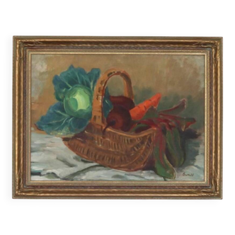 Original Swedish Oil on Canvas “Vegetable Basket” – G Wald Vintage