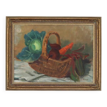 Original Swedish Oil on Canvas “Vegetable Basket” – G Wald Vintage