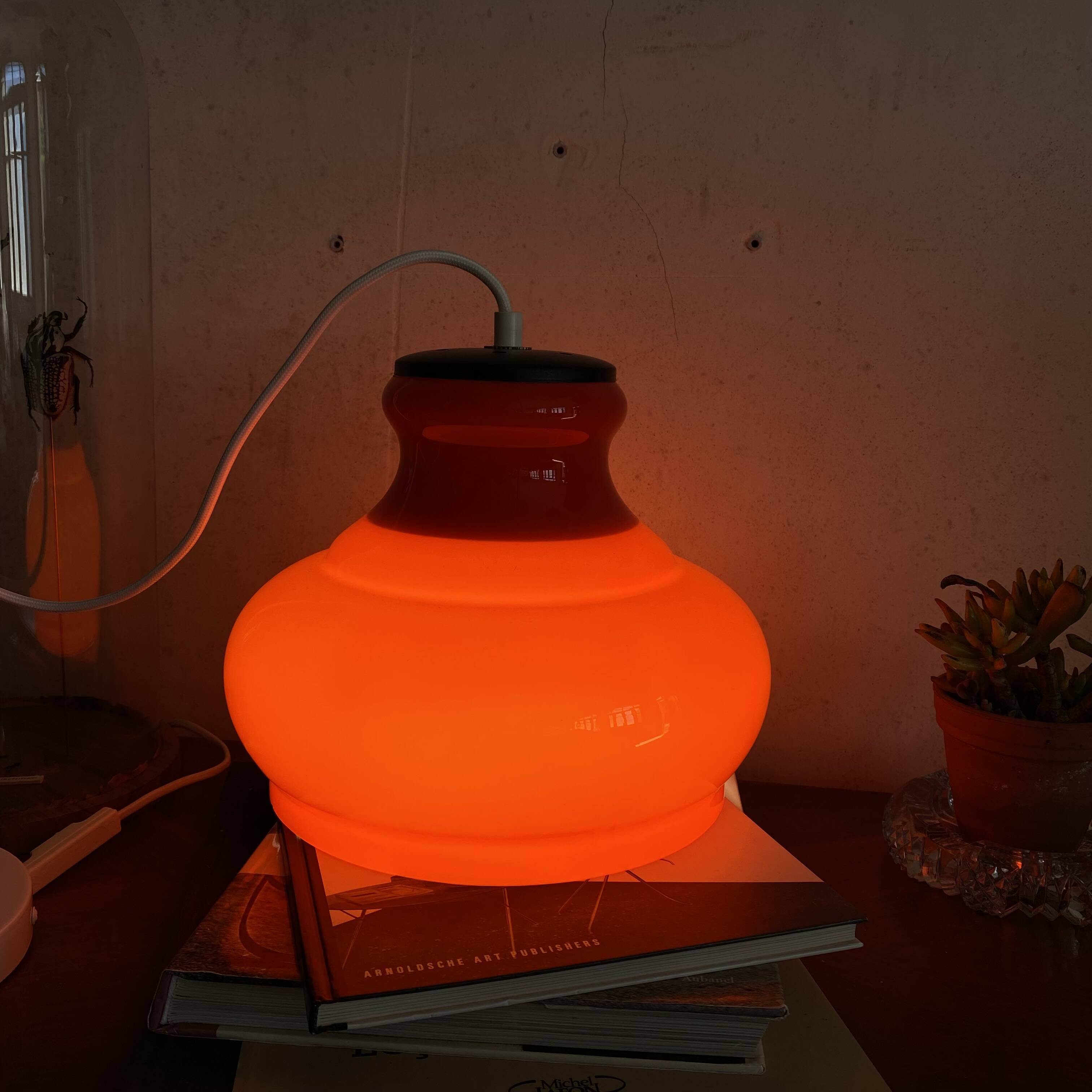 Dark orange opaline glass pendant light