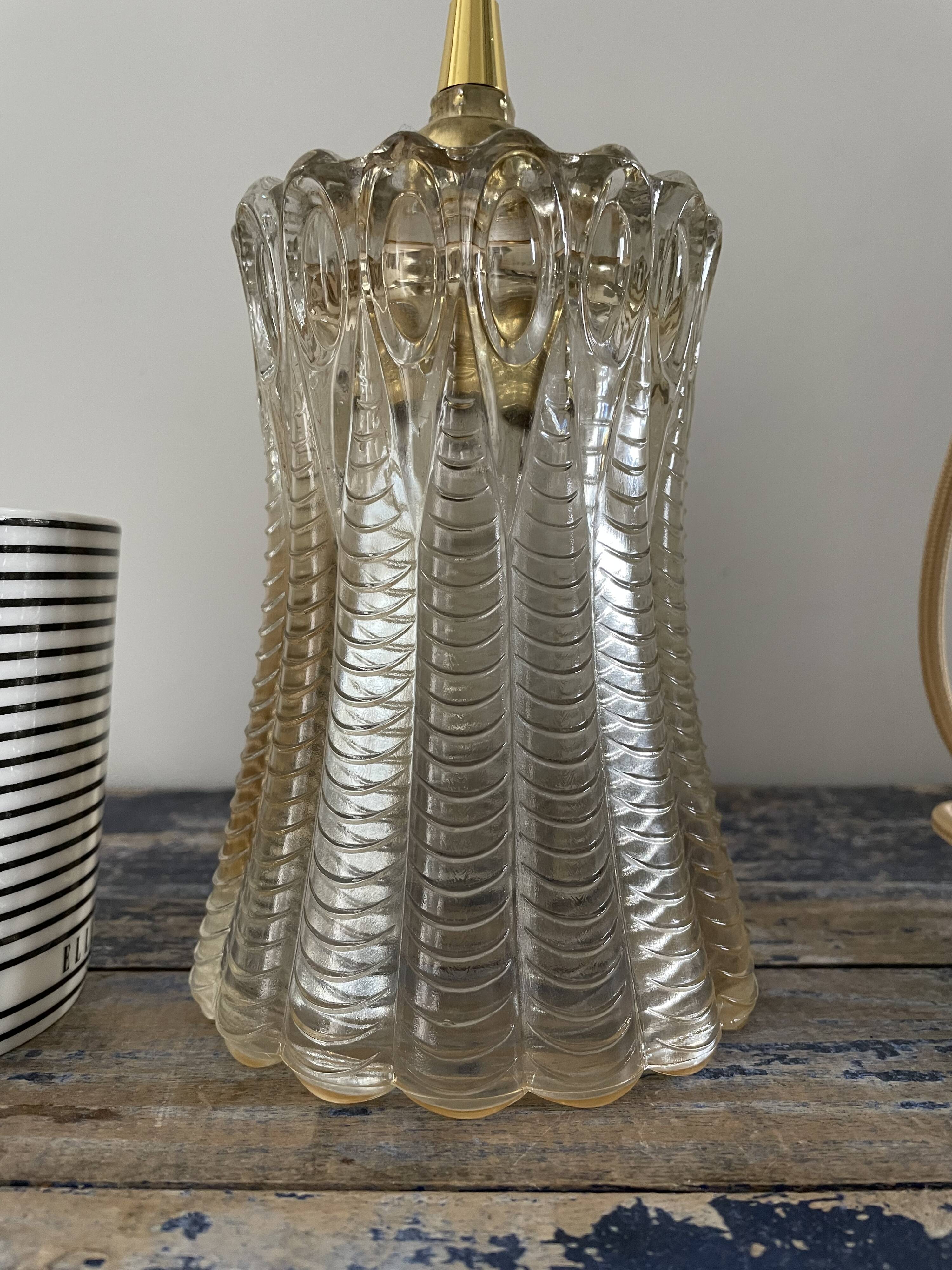 Vintage amber glass walking lamp electrified to nine