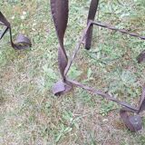 Pair of Brutalist patinated iron and veined marble columns, 1960s