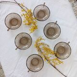 Set of 6 Art Deco dessert bowls in smoked glass.
