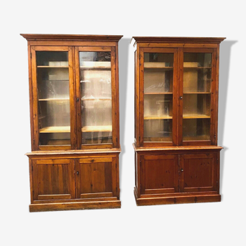 Paire de deux meubles vitrines en sapin massif XIX siècle