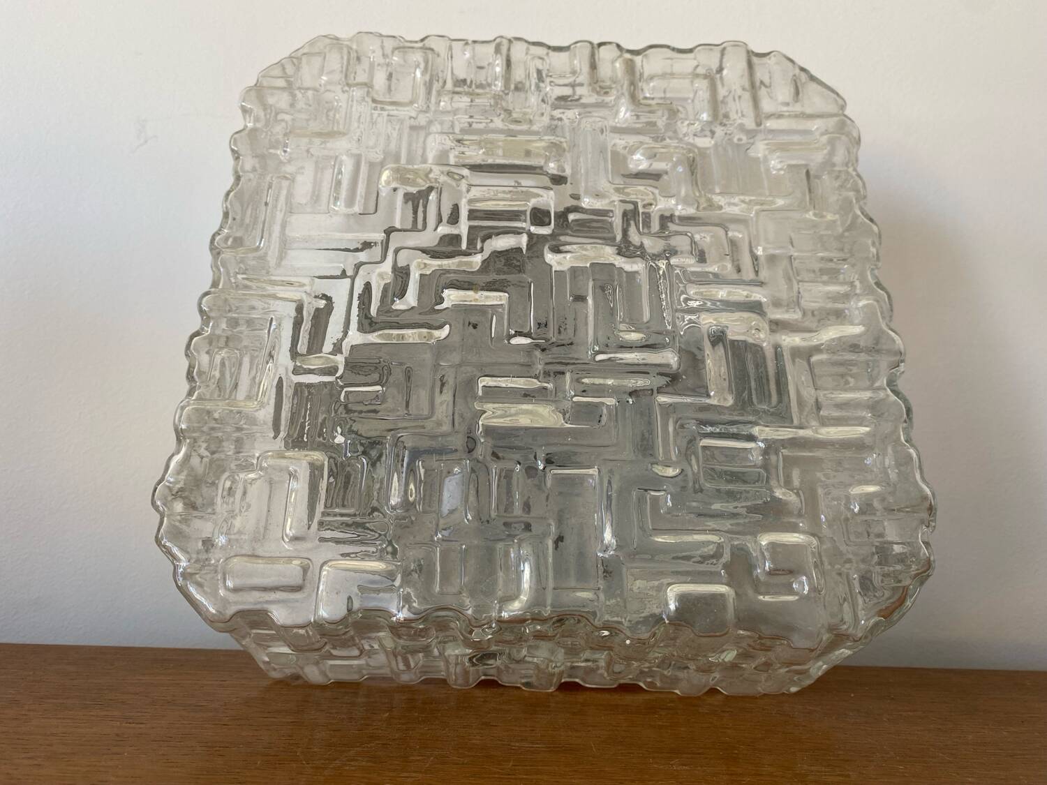 Antique Wall Lamp Ceiling Light Molded Glass + Vintage Metal Bracket #C384