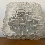 Plafonnier Applique Ancienne Verre Moulé + Support Métal Vintage #C384