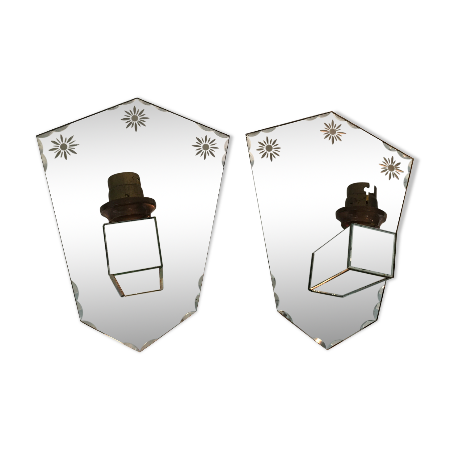 Pair of art deco sconces in venetian style mirror