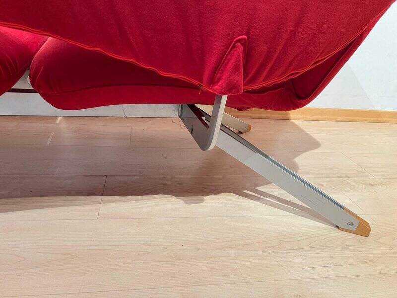 Postmodern Convertible Sofa in Red Fabric attributed to Bonaldo, Italy, 1980s