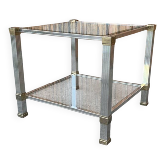 Vintage coffee table in brass and glass, with gold chrome accents — Pierre Vandel, Paris 1970s