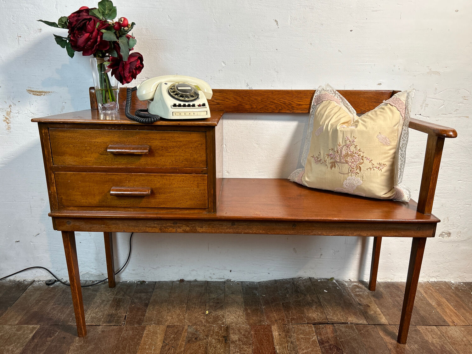 Mid Century Retro Vintage Teak Telephone Seat 1960