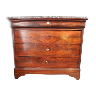 Commode Louis Philippe, XIX°,en acajou, marbre Sainte-Anne