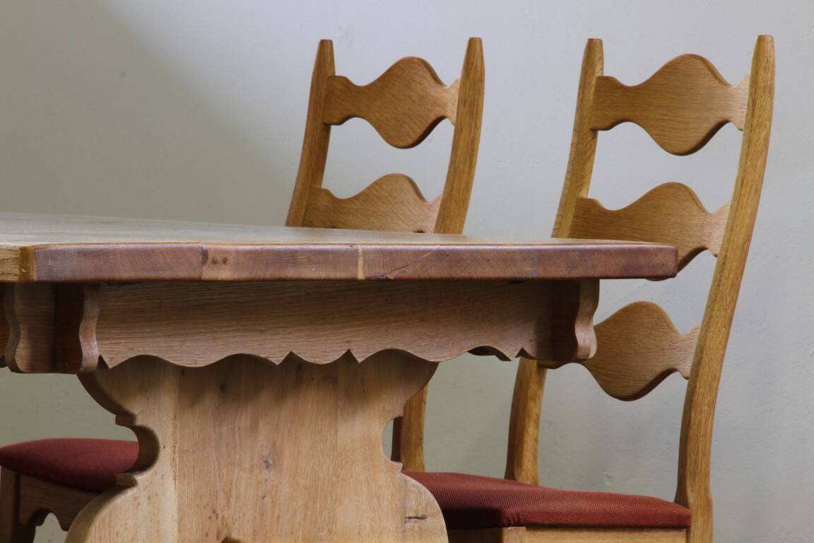 Vintage 1960s Danish Brutalist Ladderback Light Oak Chairs style of Kjærnulf