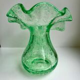 Biot bubbled glass corolla vase signed Riom vert years 60-70