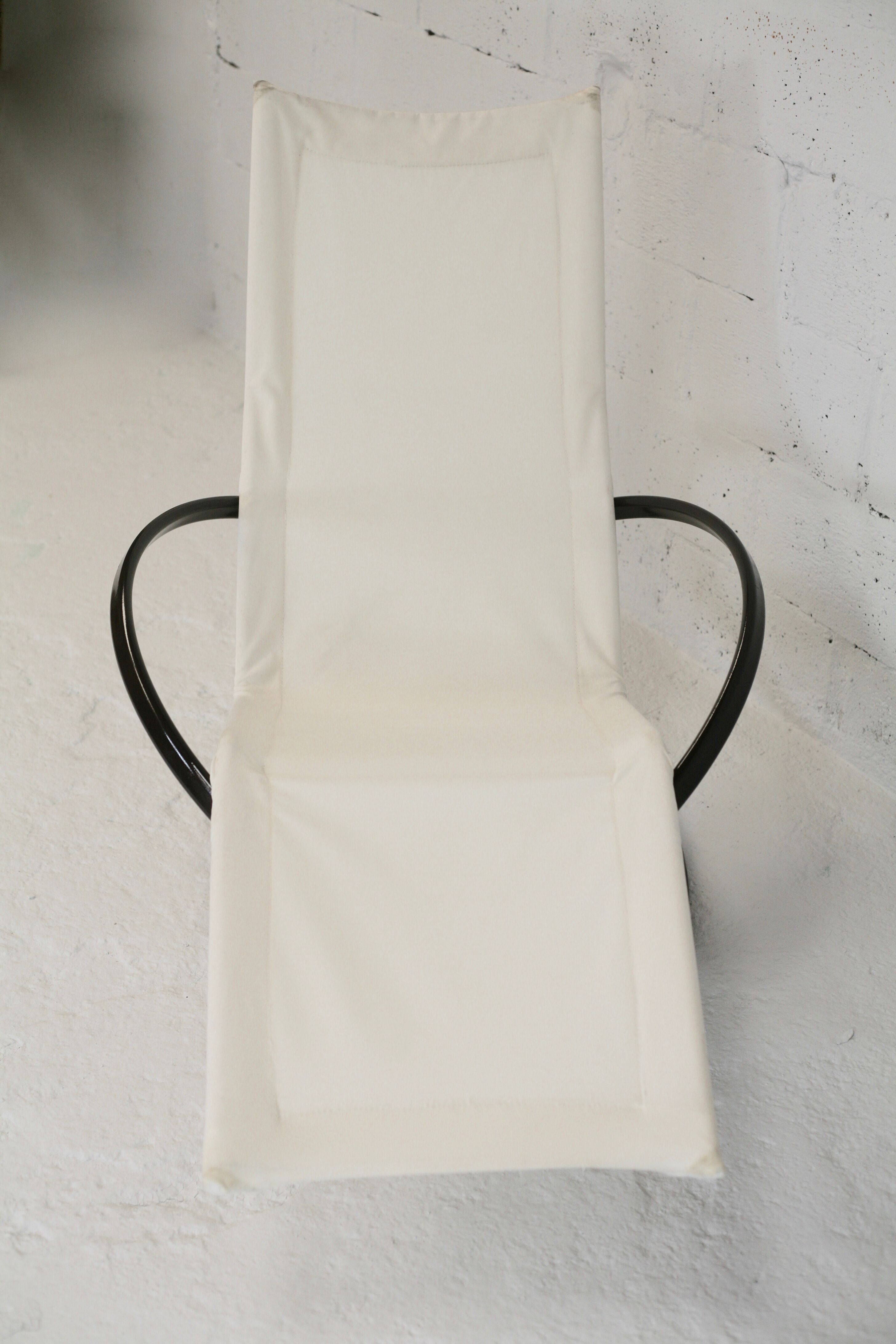 Roger Lecal rocking long chair, Jetstar model, brown lask and canvas, France, 1975