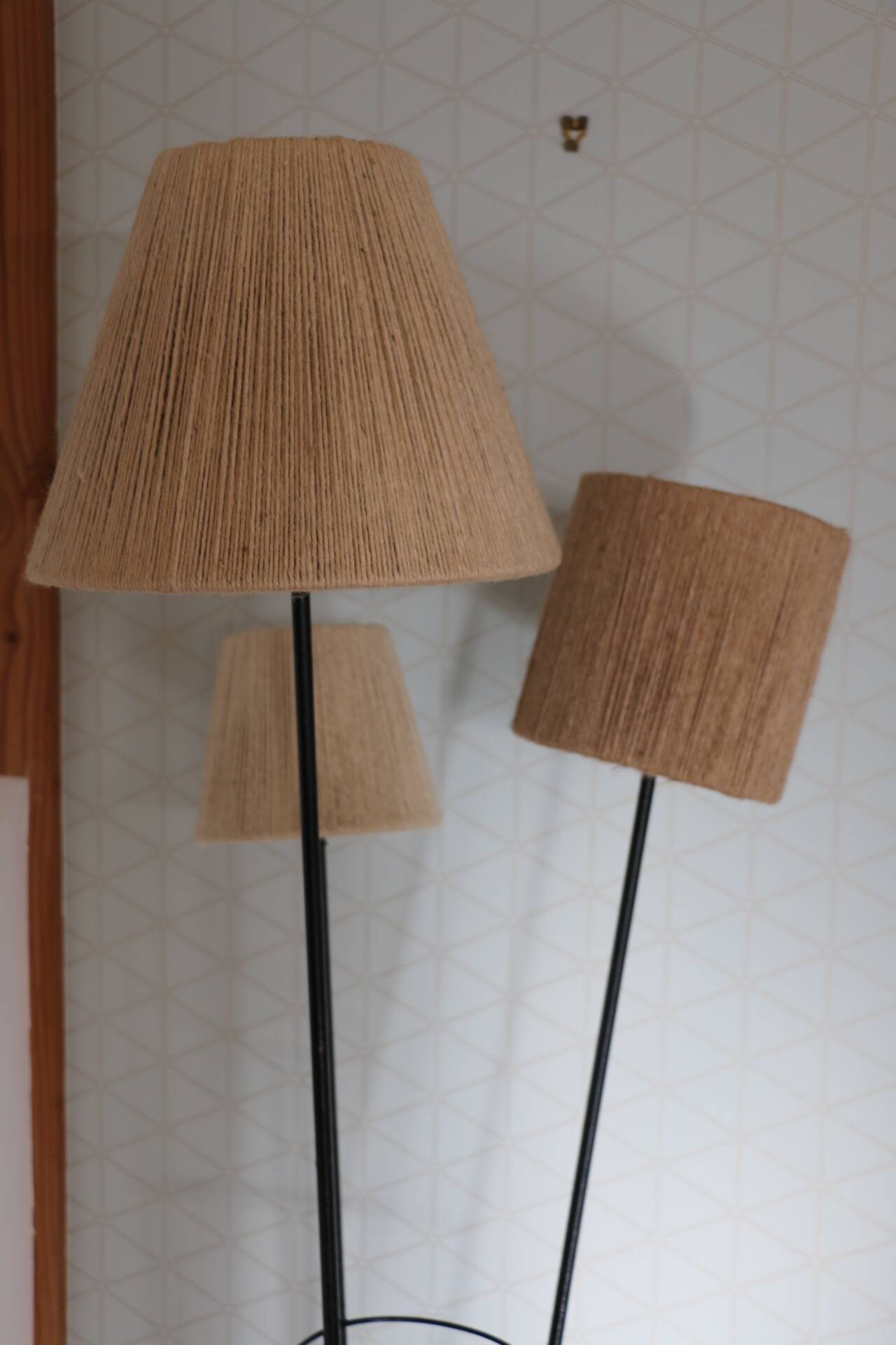Black metal tripod floor lamp 1950