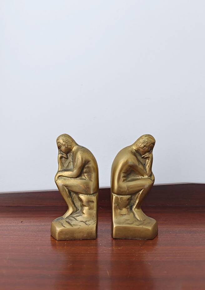 Pair of bookends The Thinker by Rodin in solid brass