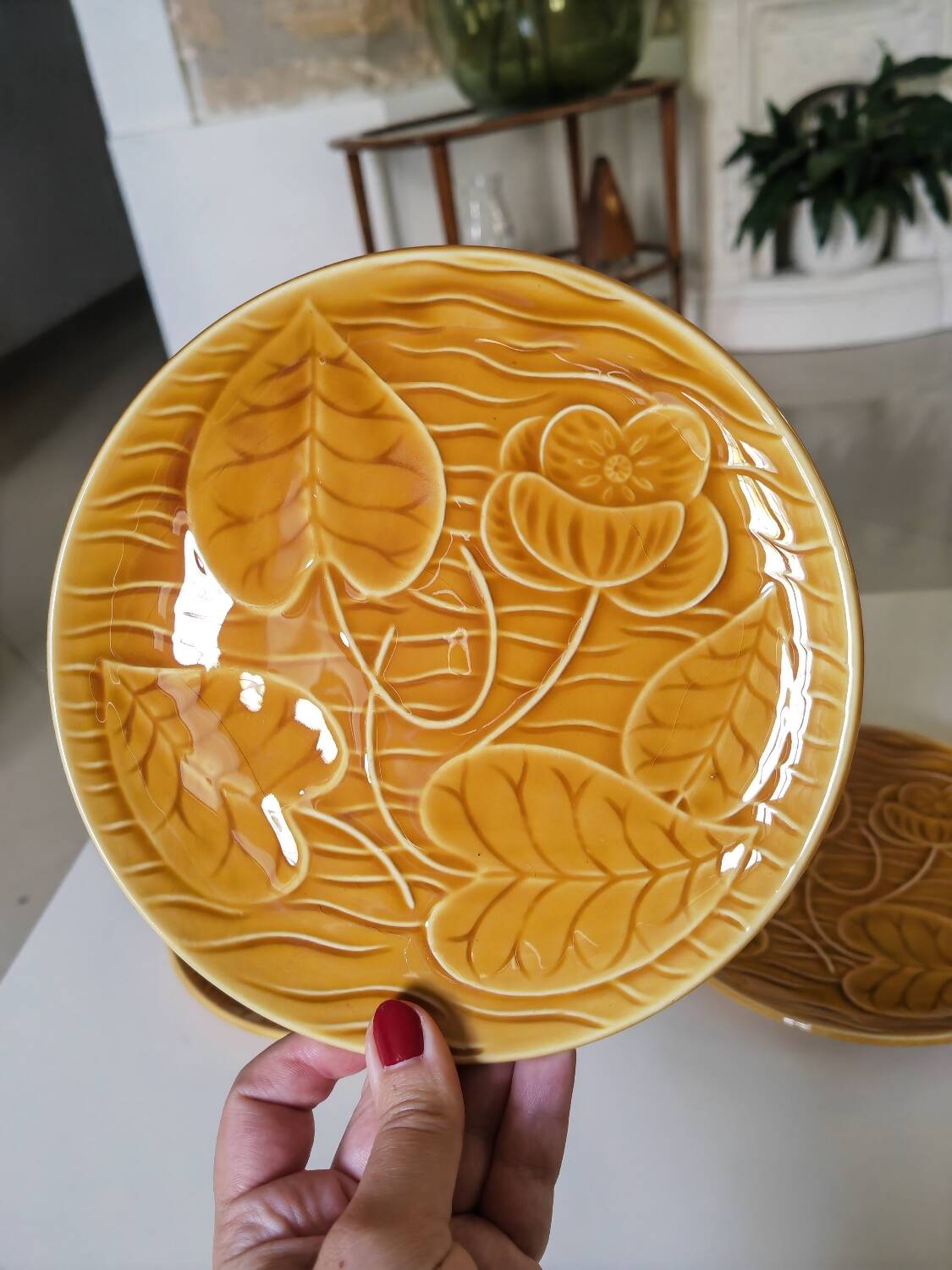 7 Sarreguemines water lily plates