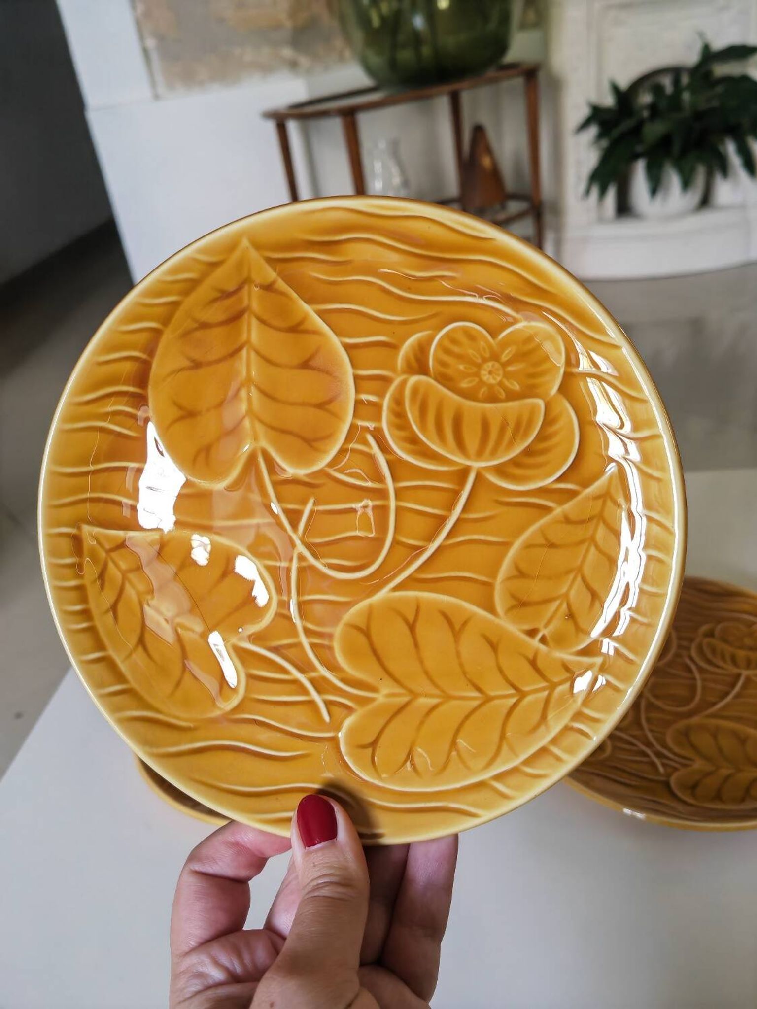 7 Sarreguemines water lily plates