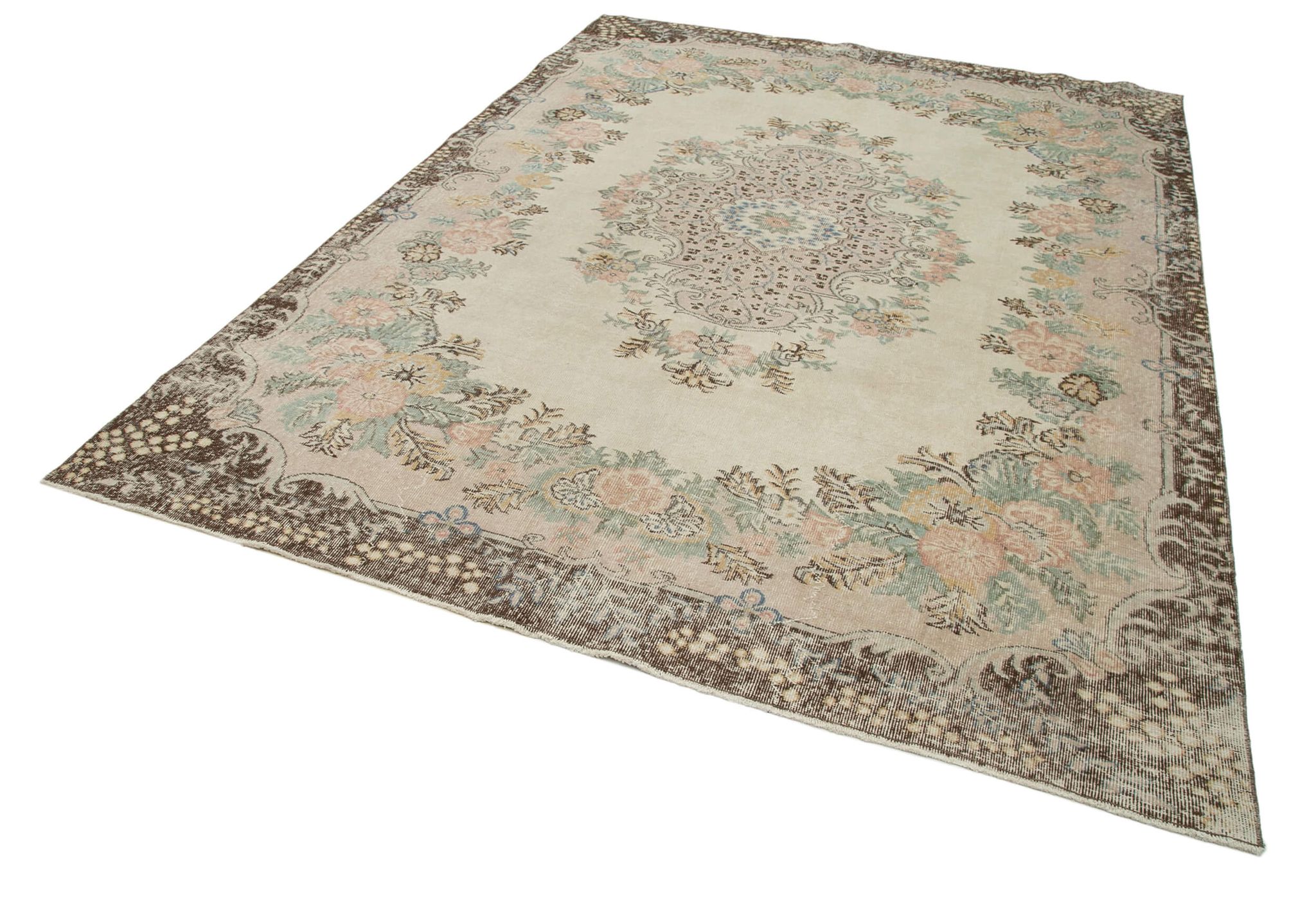 Tapis beige turc antique noué à la main 213 cm x 294 cm - 25059